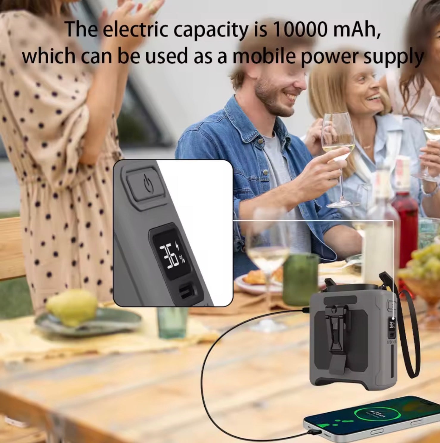 10000mAh Heavy Duty Waist Clip Fan | 3-in-1 Portable Belt Fan, Power Bank Phone Charger & Emergency Flashlight