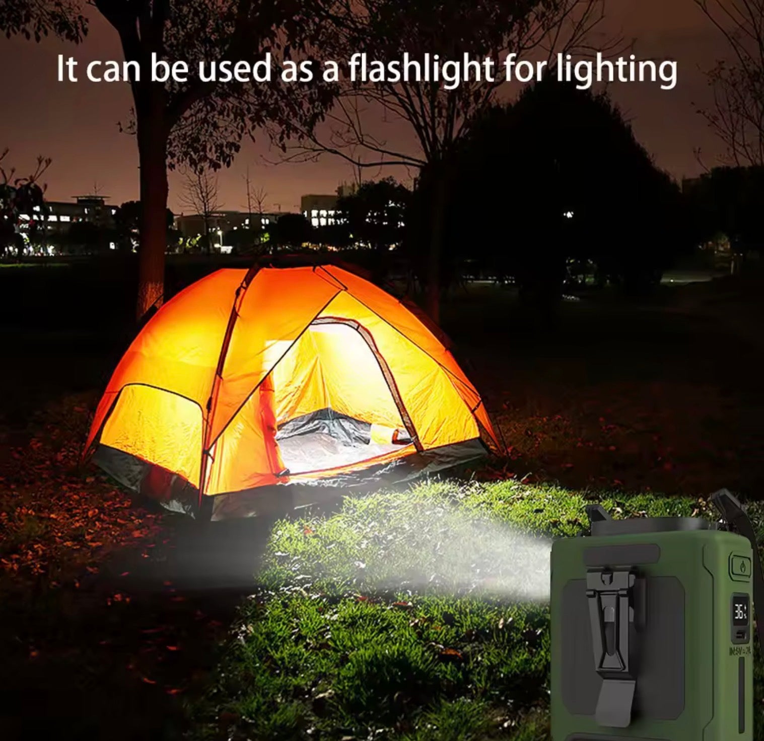 10000mAh Heavy Duty Waist Clip Fan | 3-in-1 Portable Belt Fan, Power Bank Phone Charger & Emergency Flashlight