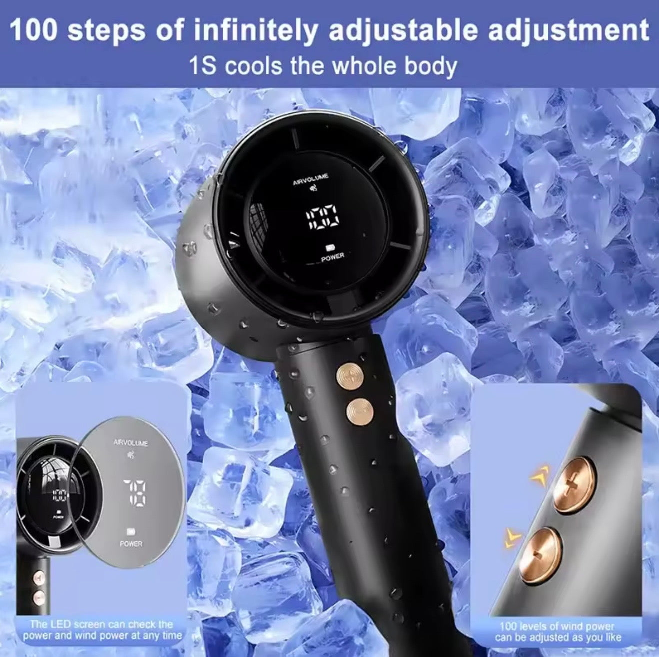 High-Speed Portable Turbo Handheld Fan | 100-Speed Adjustable Jet Fan Air Cooler for Extreme Heat Relief