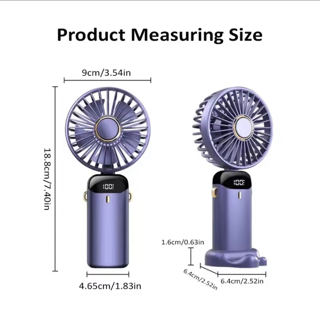 5-Speed Foldable Handheld Fan with LED Screen | 1800mAh USB Rechargeable Fan & Built-In Desk Phone Stand
