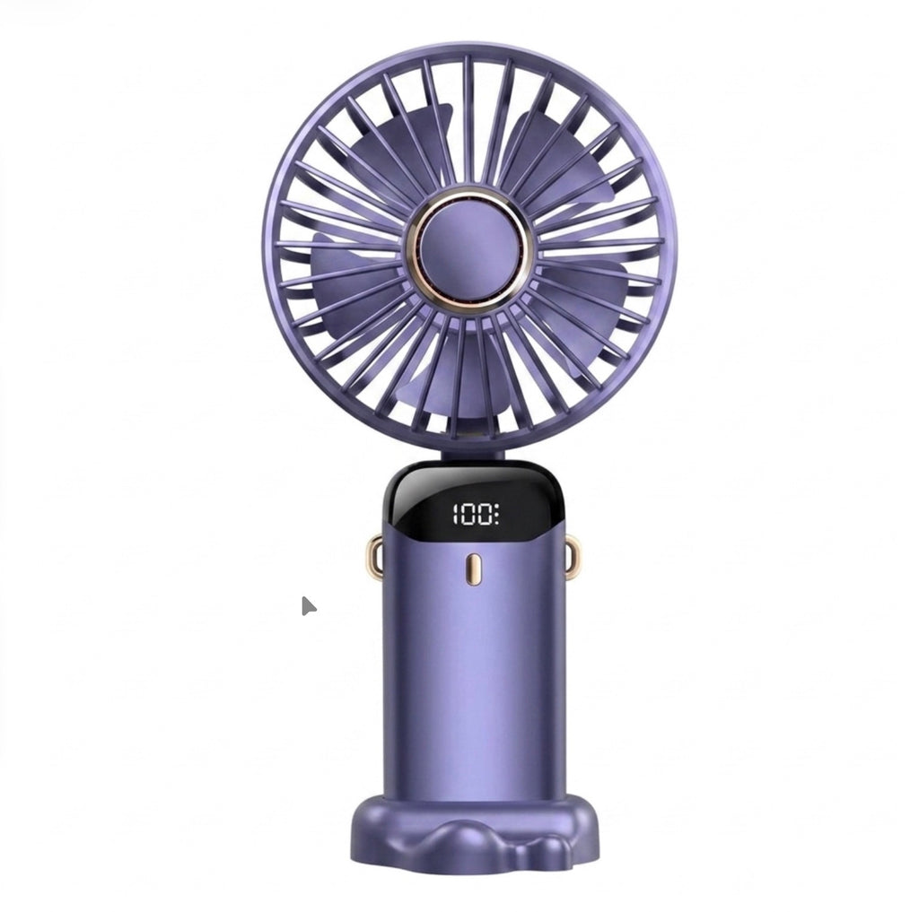 5-Speed Foldable Handheld Fan with LED Screen | 1800mAh USB Rechargeable Fan & Built-In Desk Phone Stand