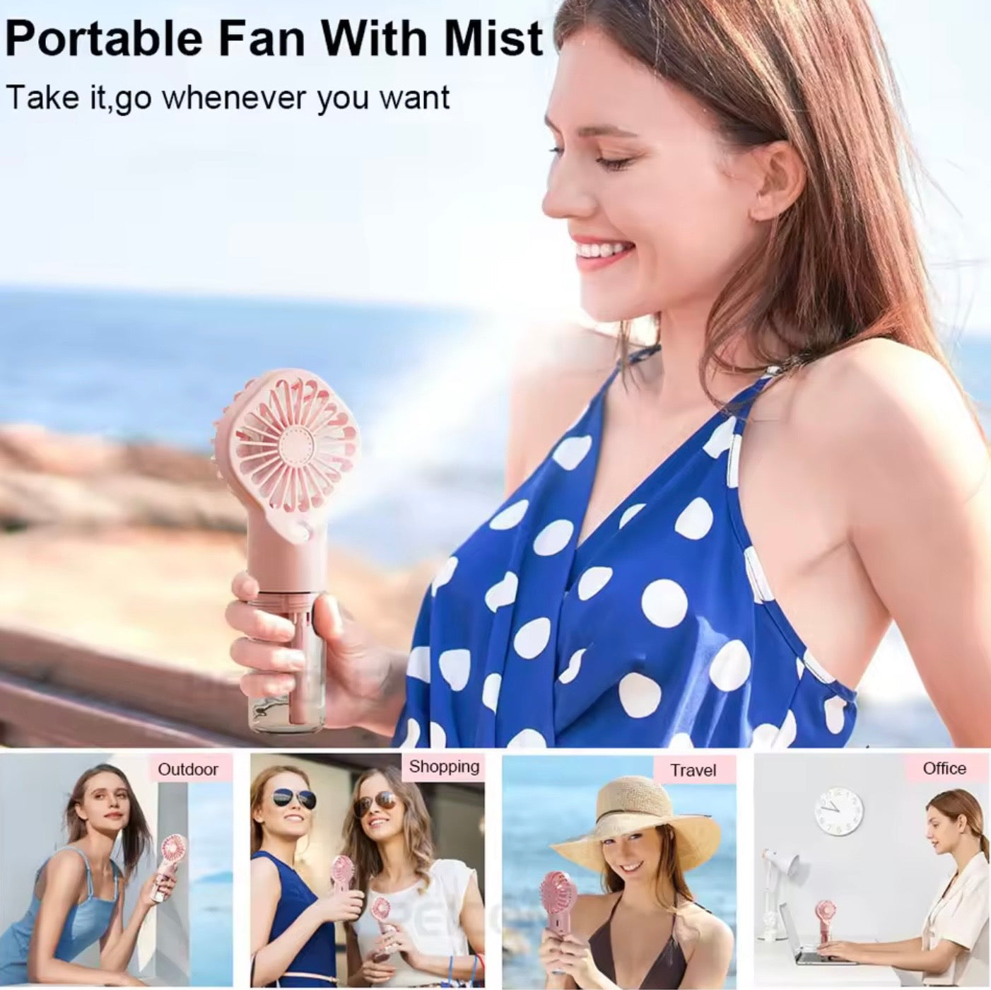 4-Speed Portable Water Misting Fan | Mini Handheld USB Rechargeable Cooling Spray Fan for Hot Summer Days