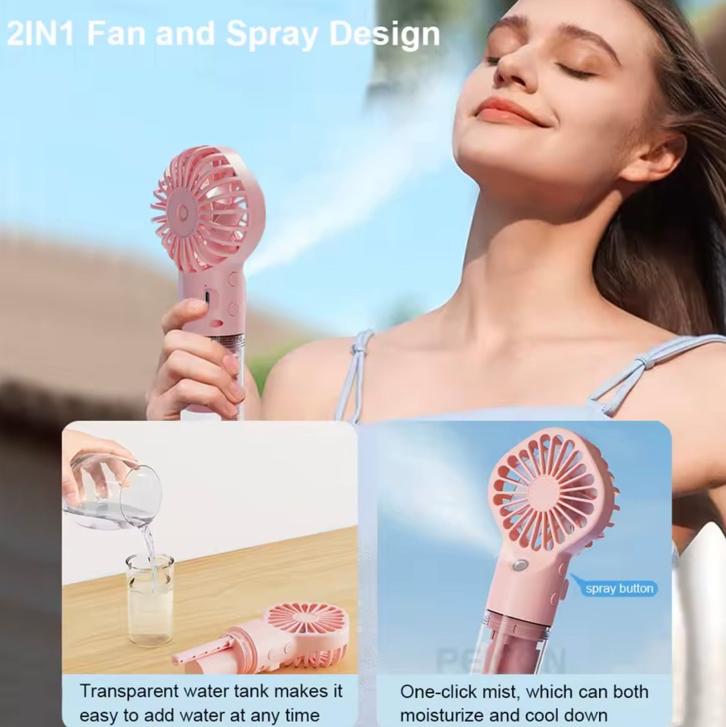 4-Speed Portable Water Misting Fan | Mini Handheld USB Rechargeable Cooling Spray Fan for Hot Summer Days