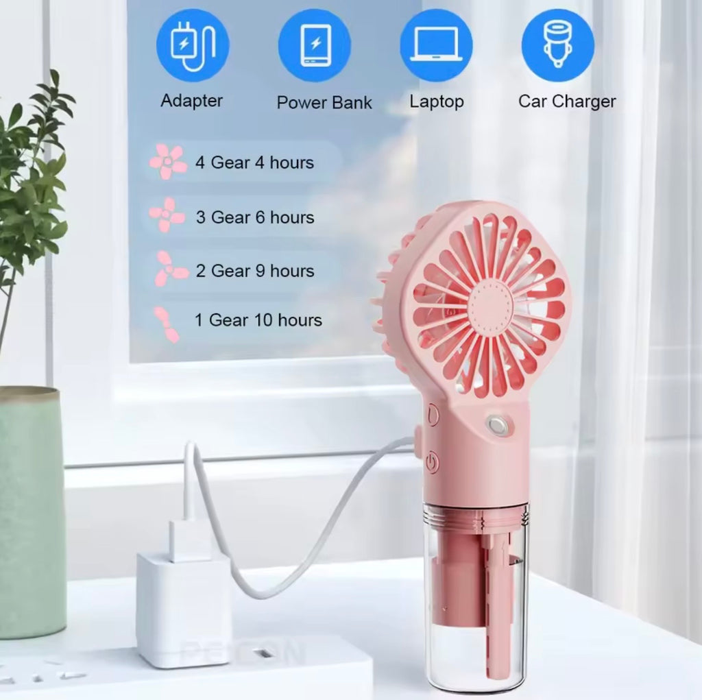 4-Speed Portable Water Misting Fan | Mini Handheld USB Rechargeable Cooling Spray Fan for Hot Summer Days
