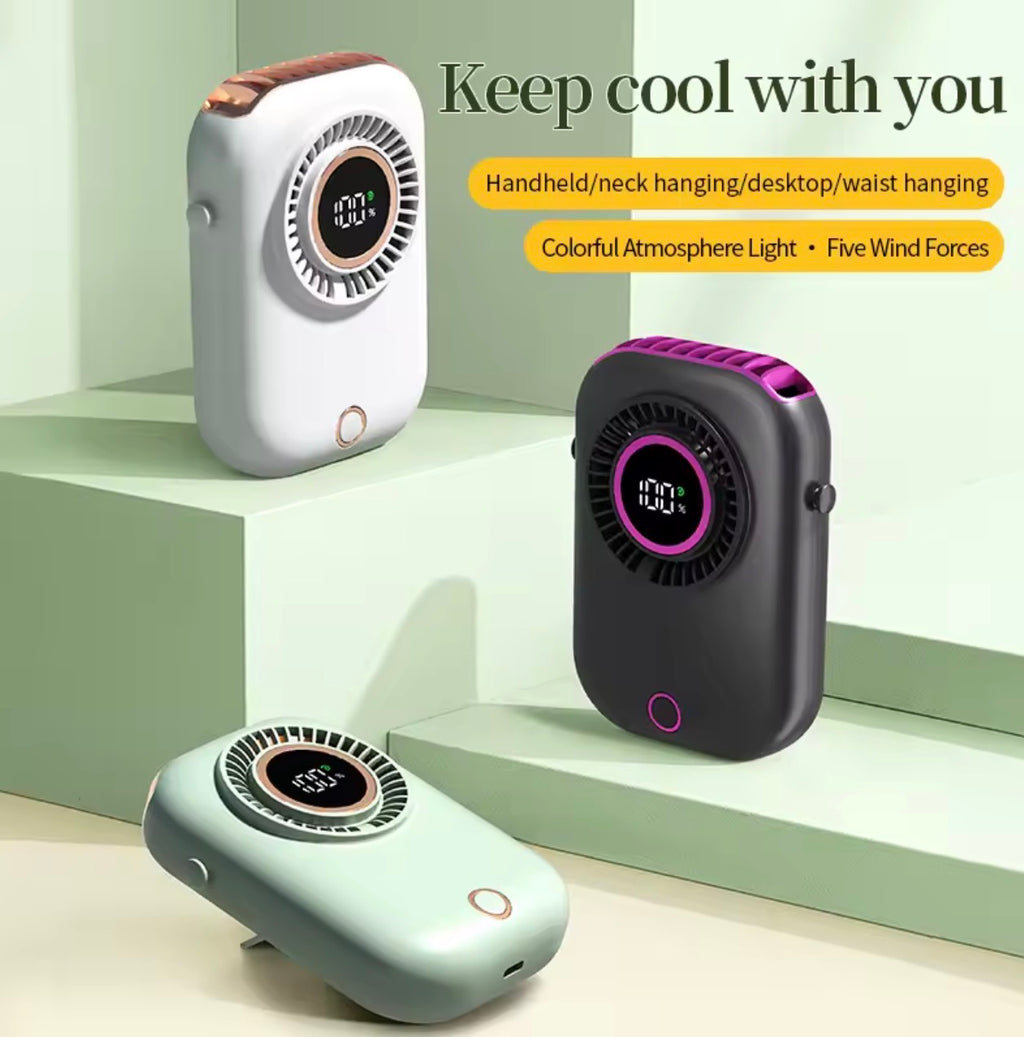 5-Speed Wearable Hanging Neck Fan | Colorful Portable Hands-Free Cooling Fan for Travel & Sports