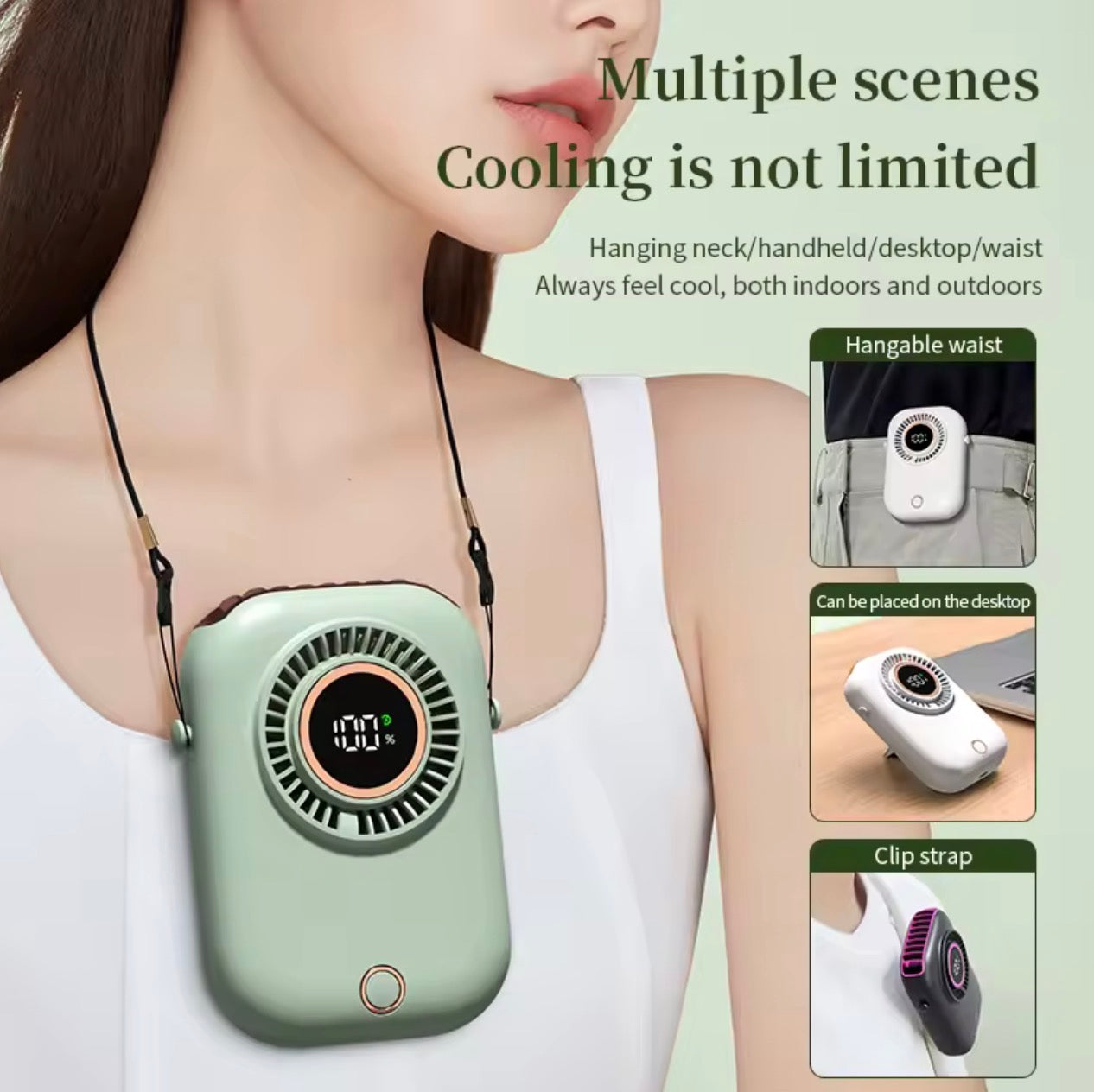 5-Speed Wearable Hanging Neck Fan | Colorful Portable Hands-Free Cooling Fan for Travel & Sports
