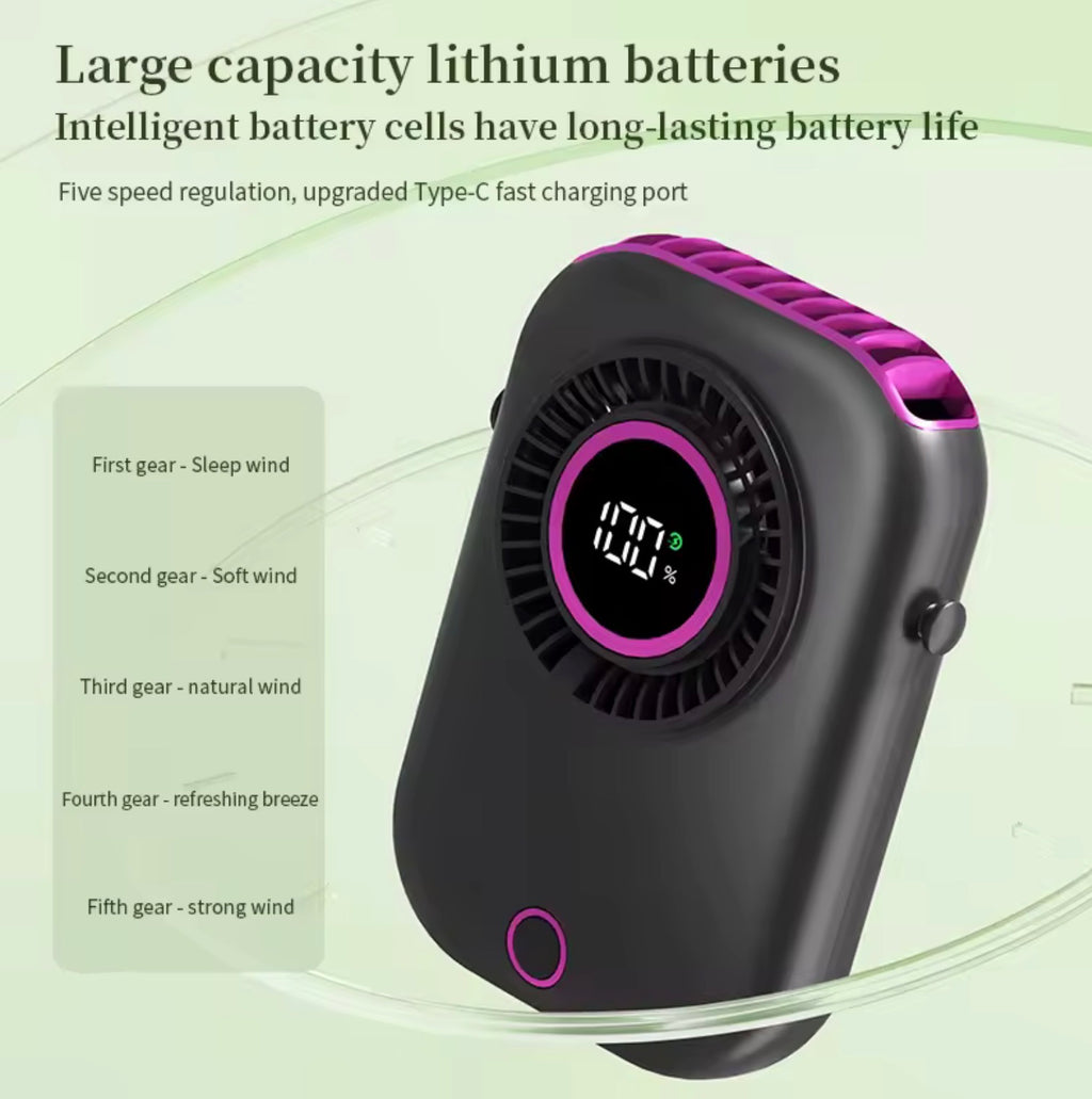 5-Speed Wearable Hanging Neck Fan | Colorful Portable Hands-Free Cooling Fan for Travel & Sports
