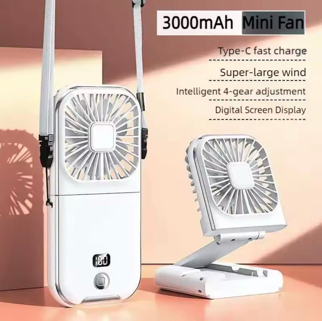3-in-1 Foldable Hanging Neck Fan | Hands-Free Wearable Pocket Fan & Desktop Phone Stand for Travel