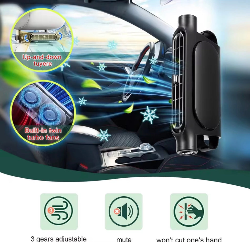 3-Speed USB Car Headrest Cooling Fan | Adjustable Backseat Air Ventilator for Front & Rear Passengers | Car Interior Accessory