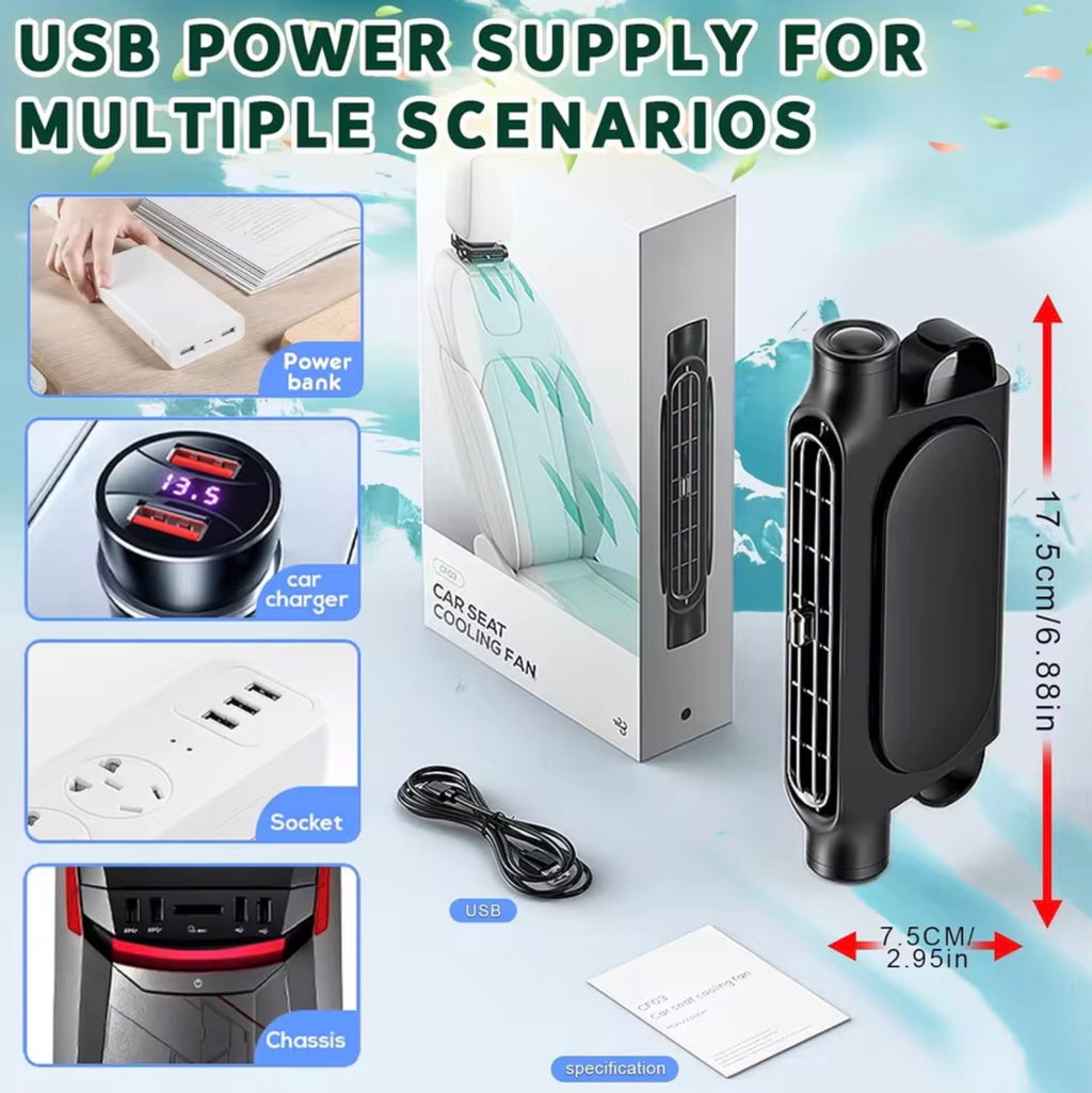 3-Speed USB Car Headrest Cooling Fan | Adjustable Backseat Air Ventilator for Front & Rear Passengers | Car Interior Accessory