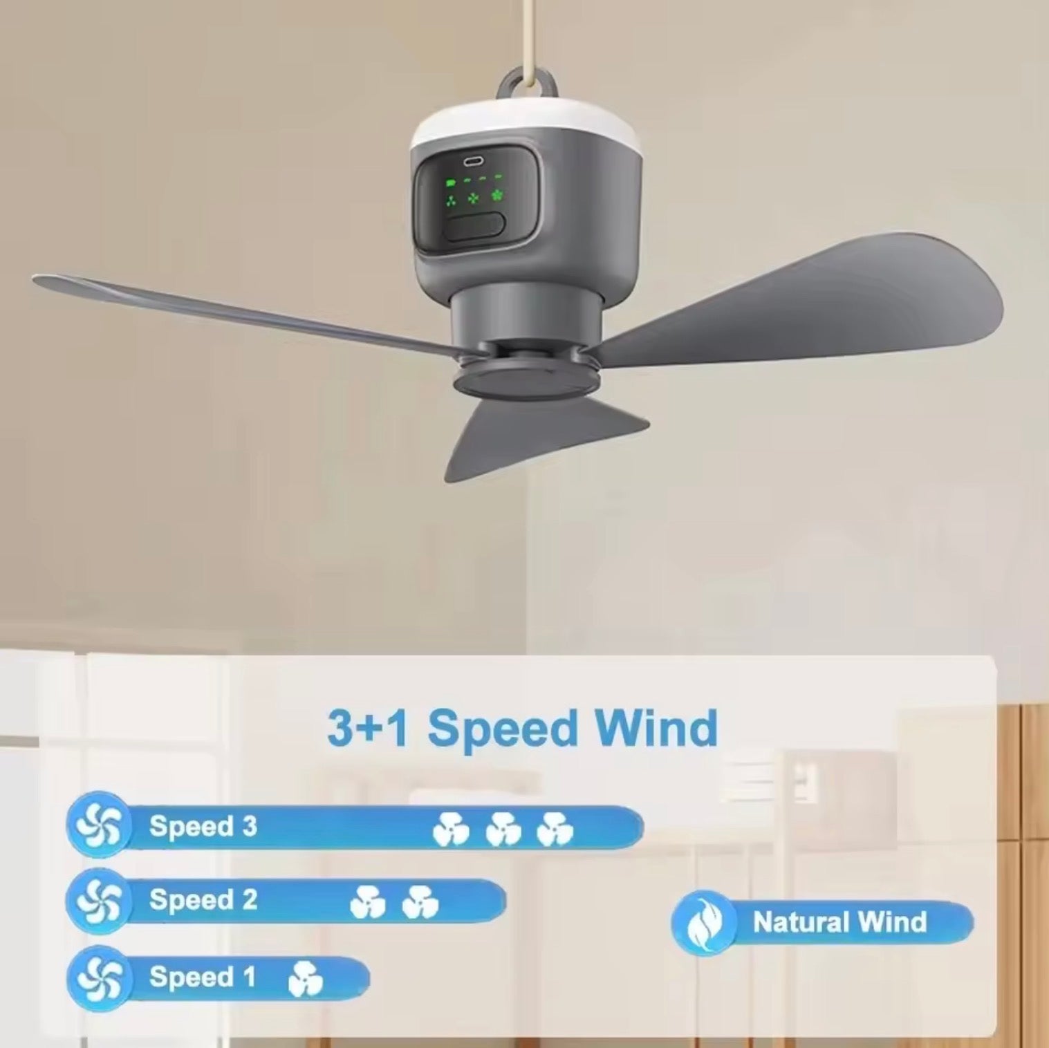12000mAh High-Capacity Portable Outdoor Fan | Rechargeable Hanging Ceiling Fan for Camping & Patios