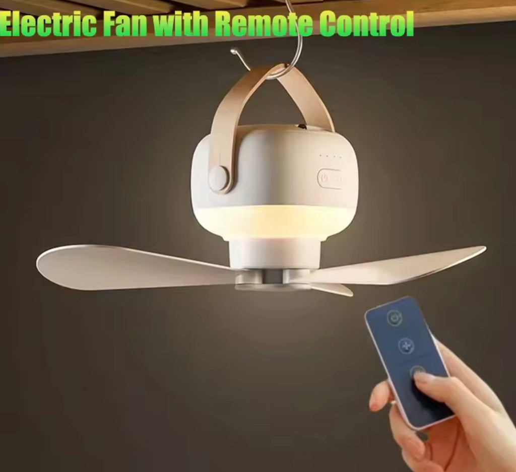 Portable Camping Ceiling Fan with LED Light | USB Rechargeable Tent Hanging Ventilator Fan for Outdoor Travel
