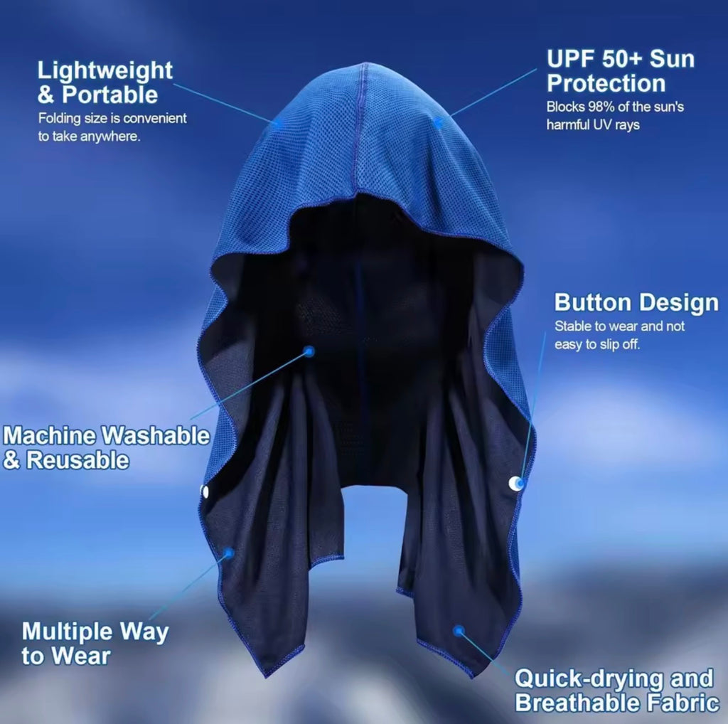 Anti-UV Cooling Hoodie Towel | Sweat-Absorbent Instant Chill Hooded Wrap for Outdoor Sports & Sun Protection