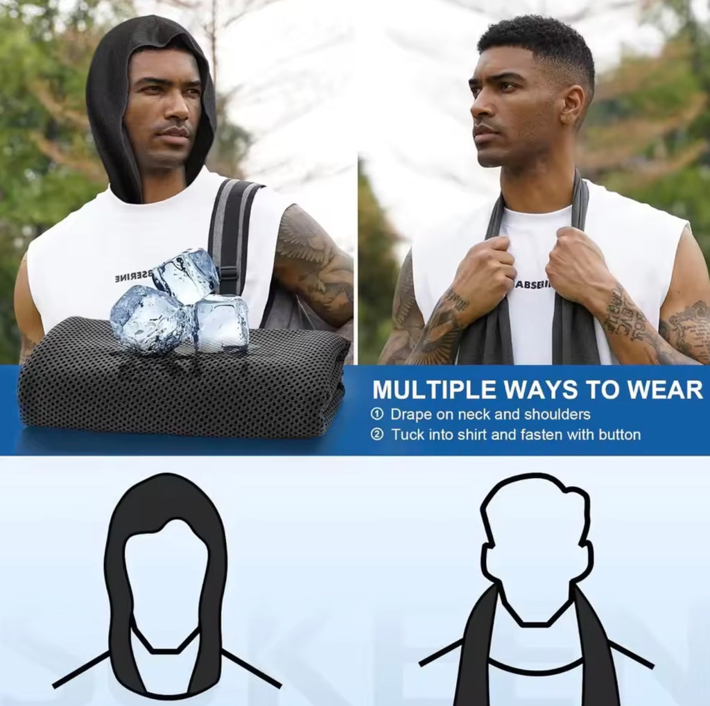 Anti-UV Cooling Hoodie Towel | Sweat-Absorbent Instant Chill Hooded Wrap for Outdoor Sports & Sun Protection