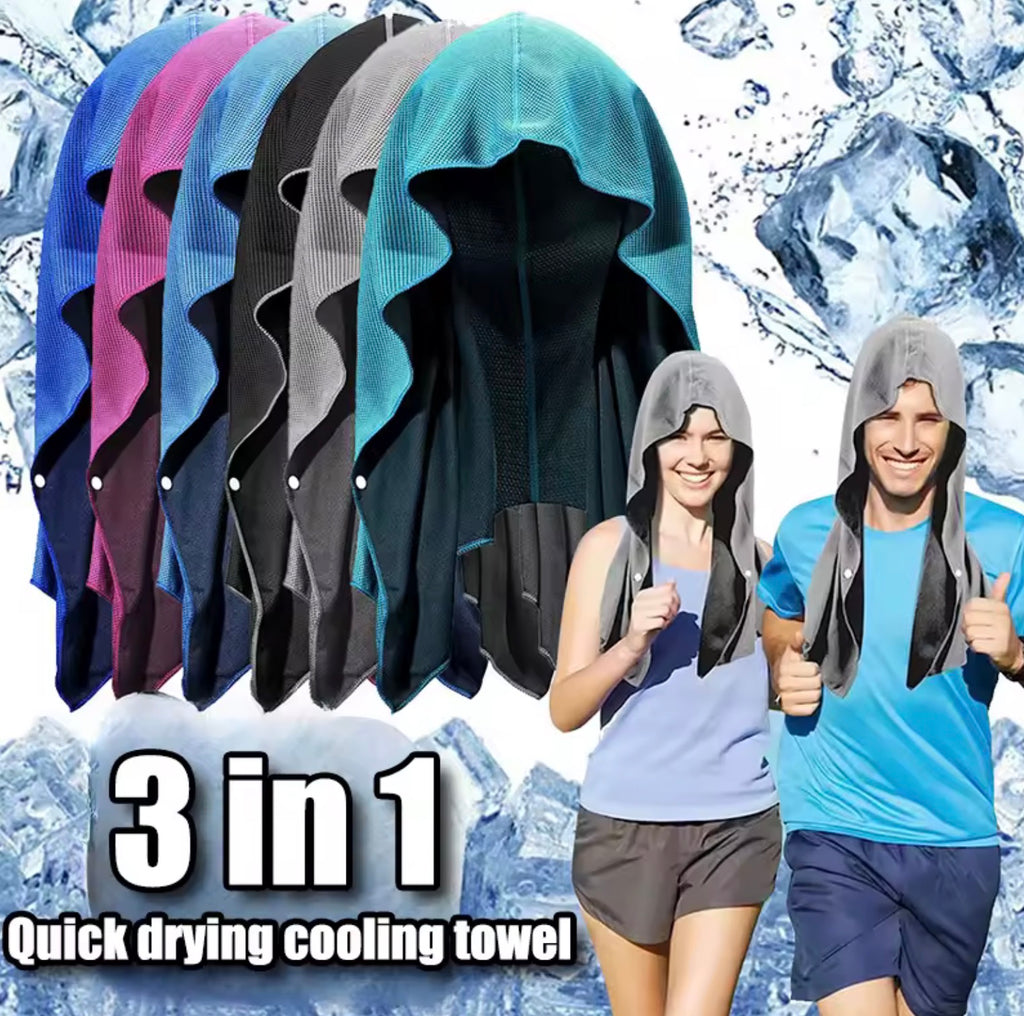 Anti-UV Cooling Hoodie Towel | Sweat-Absorbent Instant Chill Hooded Wrap for Outdoor Sports & Sun Protection