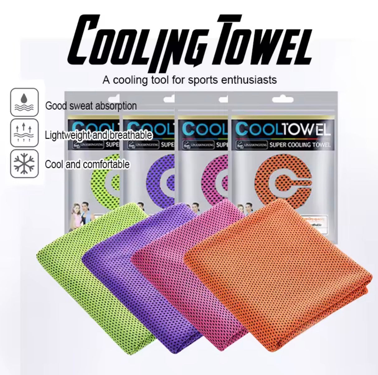 4-Pack Sports Cooling Towels (35.4 x 11.8 in) | Soft Breathable Instant Relief Chilling Wraps for Family Gym & Running