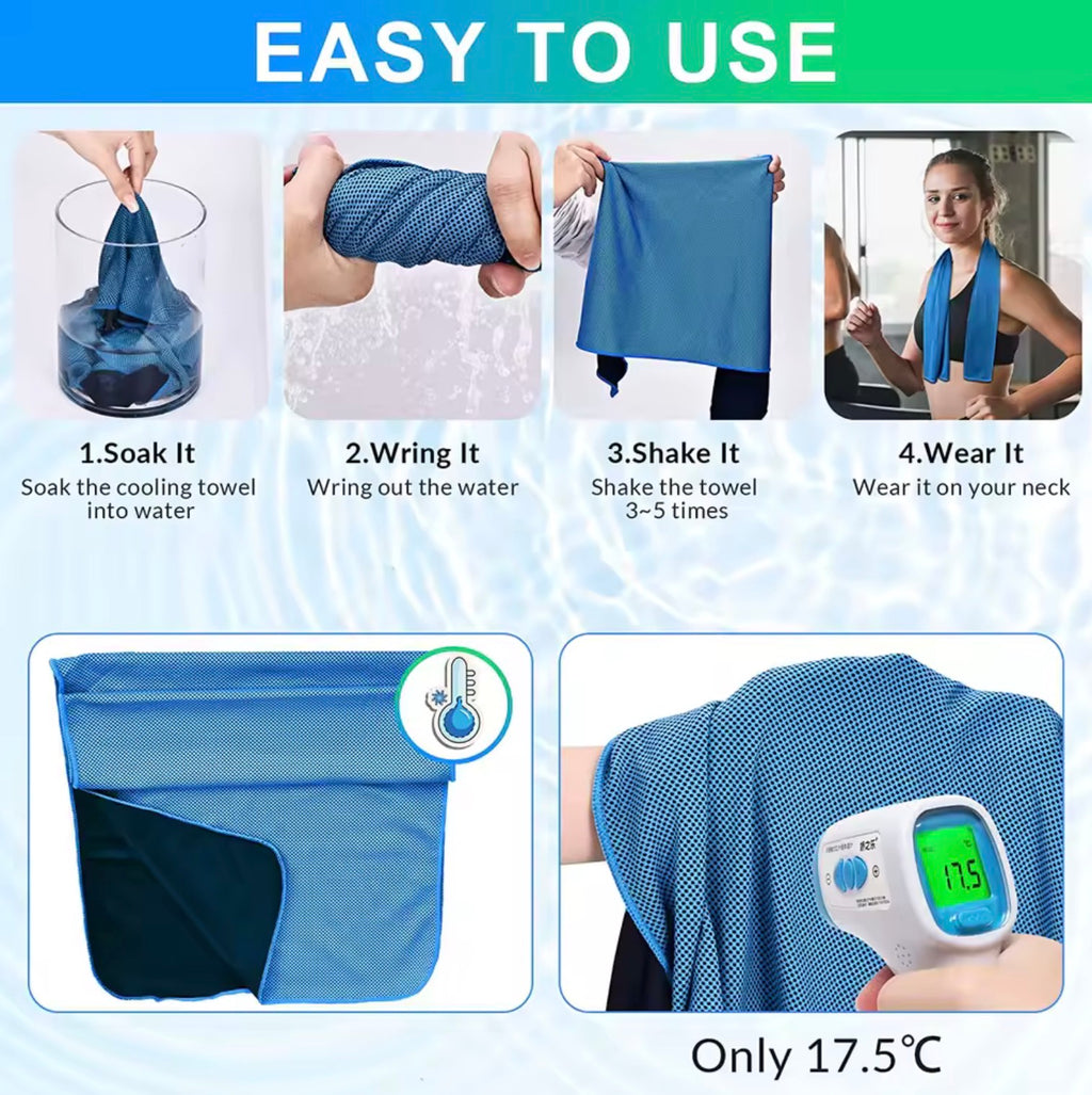 4-Pack Sports Cooling Towels (35.4 x 11.8 in) | Soft Breathable Instant Relief Chilling Wraps for Family Gym & Running