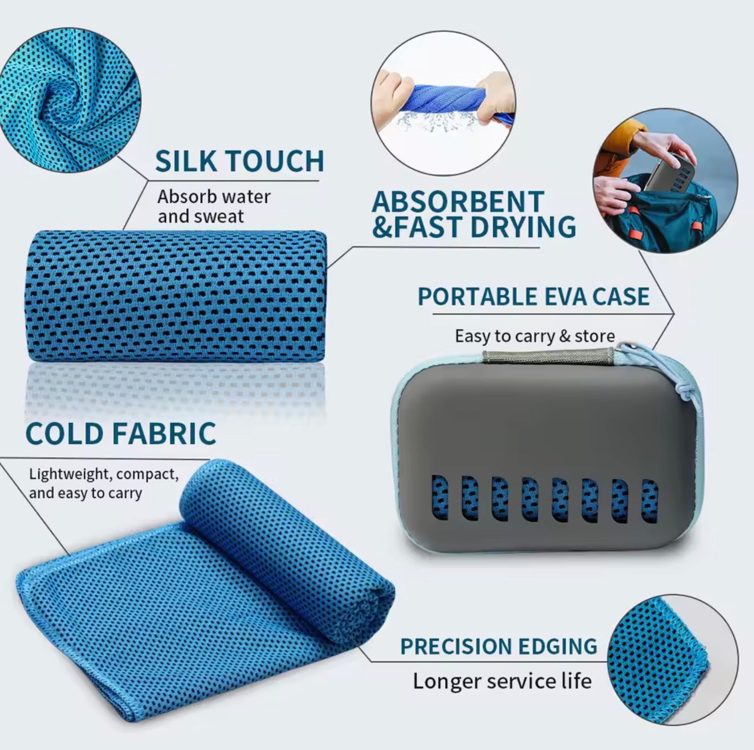 Cooling Travel Towel with Protective EVA Case | Compact Quick-Dry Ice Wrap for Gym, Hiking, and Yoga