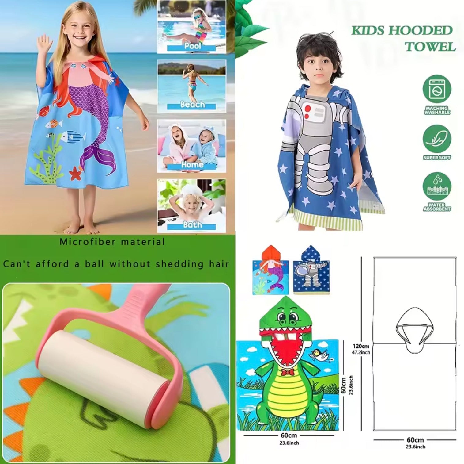 Cute Animal-Themed Hooded Towel for Kids | Quick-Dry Polyester Swim Wrap for Infants, Toddlers, and Children
