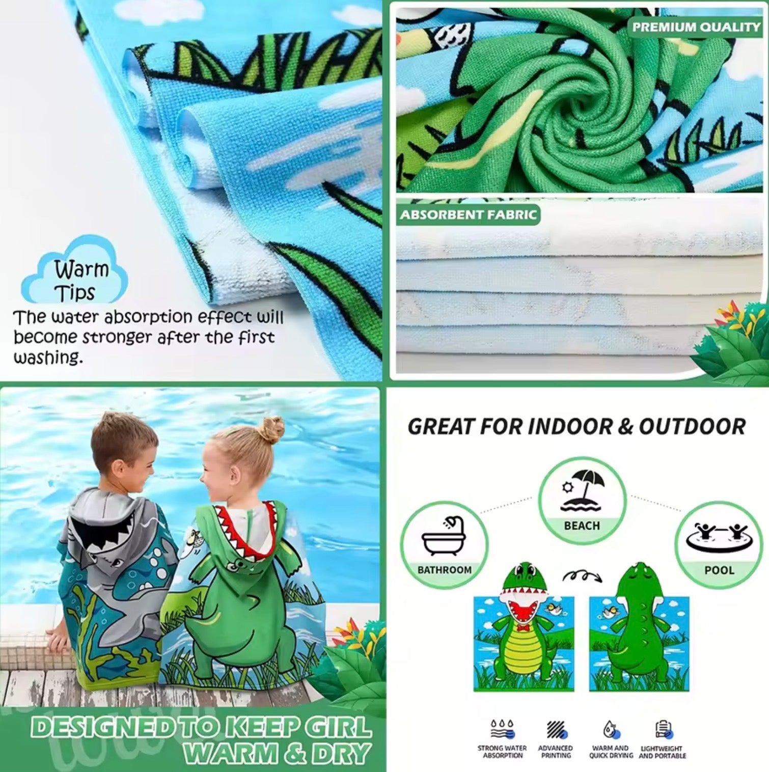 Cute Animal-Themed Hooded Towel for Kids | Quick-Dry Polyester Swim Wrap for Infants, Toddlers, and Children