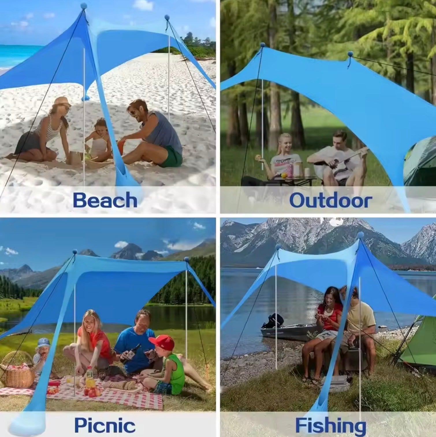 Portable Beach Awning Tent with UPF 50+ | Windproof All-in-One Sun Protection Canopy for Camping & Picnics