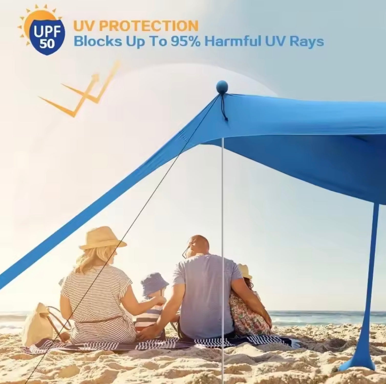 Portable Beach Awning Tent with UPF 50+ | Windproof All-in-One Sun Protection Canopy for Camping & Picnics