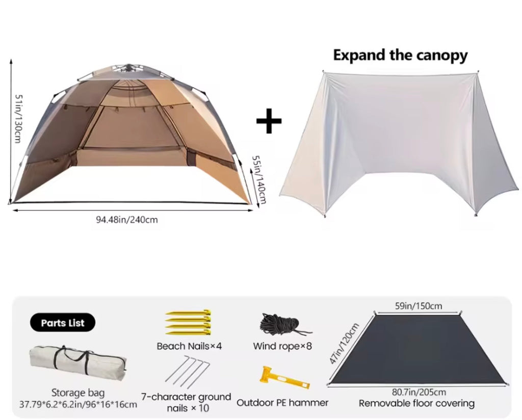 3-4 Person Pop-Up Camping Tent | Automatic One-Touch Quick Opening Beach & Fishing Tent | Anti-UV Sun Shade