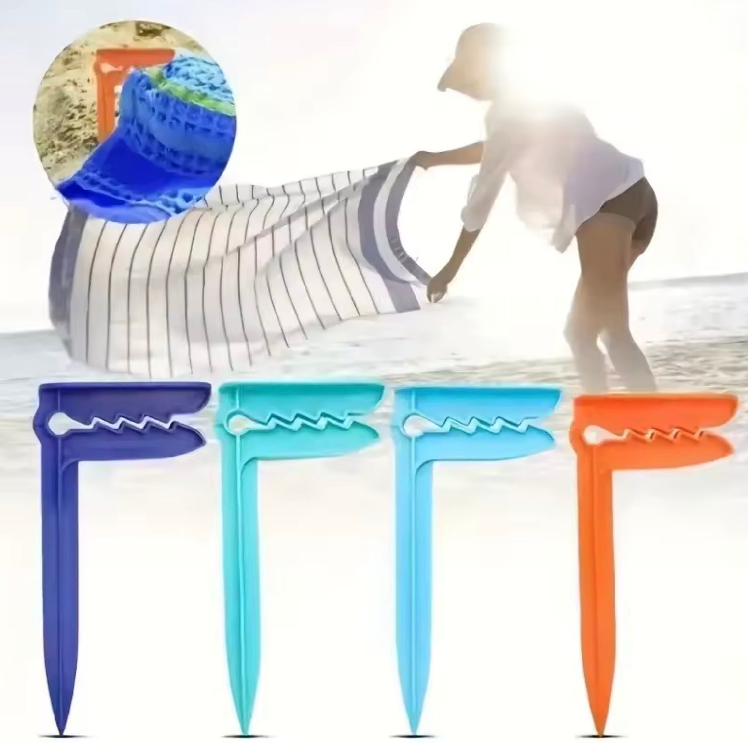 Windproof Beach Towel & Mat Holders | 4-Pack Heavy Duty Plastic Stakes for Picnic Mats, Camping Tents, and Blankets