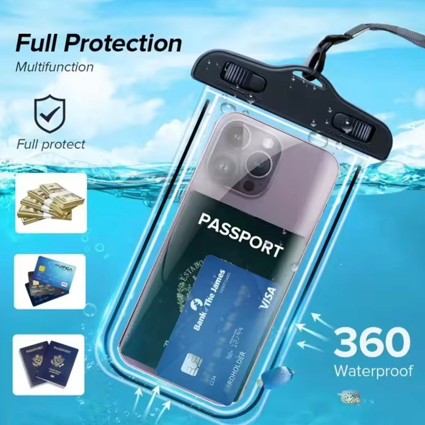 Universal Waterproof Phone Pouch | Fits iPhone & Samsung up to 6.7" | Heavy Duty Underwater Case for Swimming & Beach