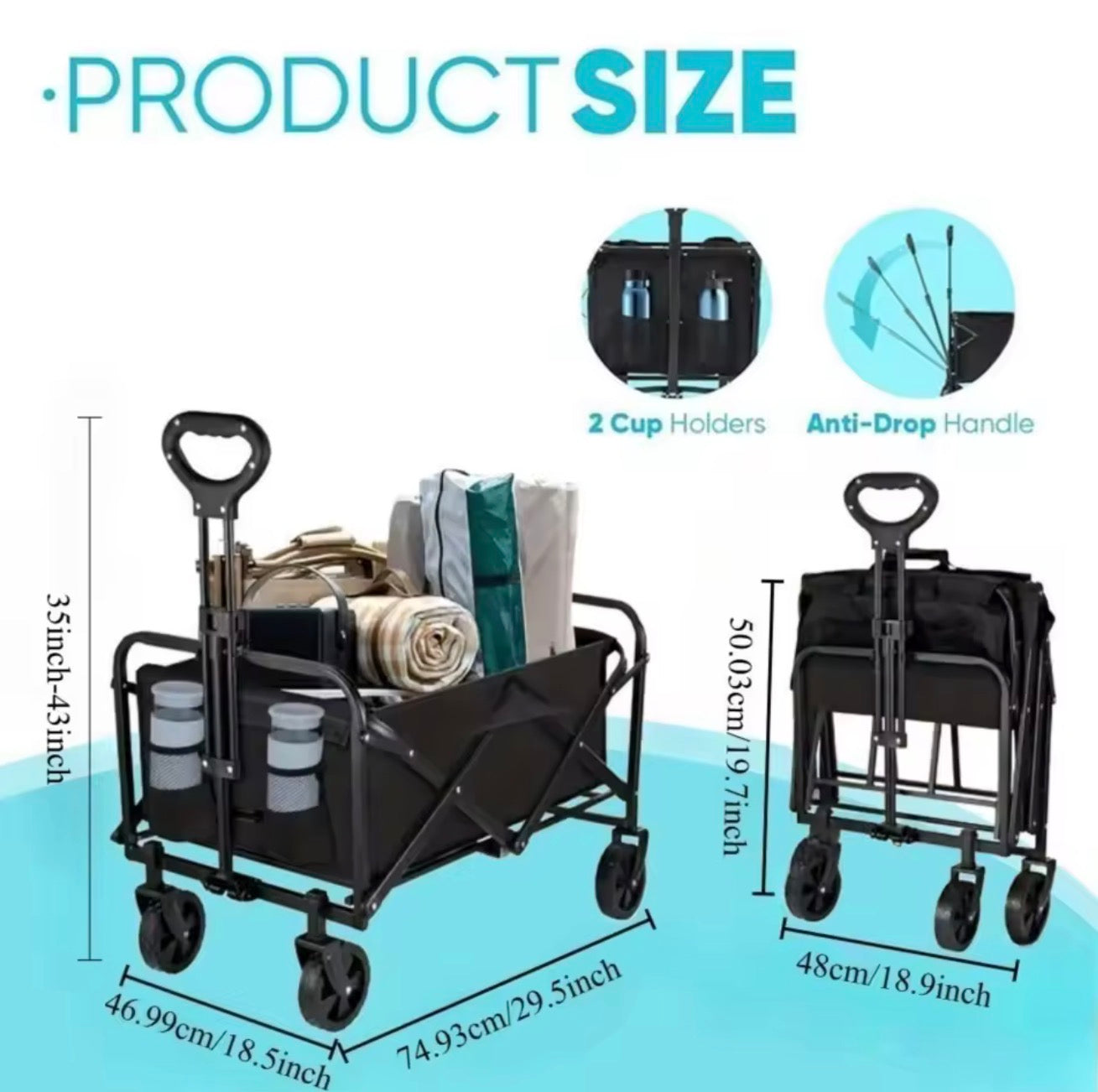 Collapsible Heavy-Duty Beach Wagon | Foldable All-Terrain Utility Cart with Big Wheels for Camping, Groceries, & Gear