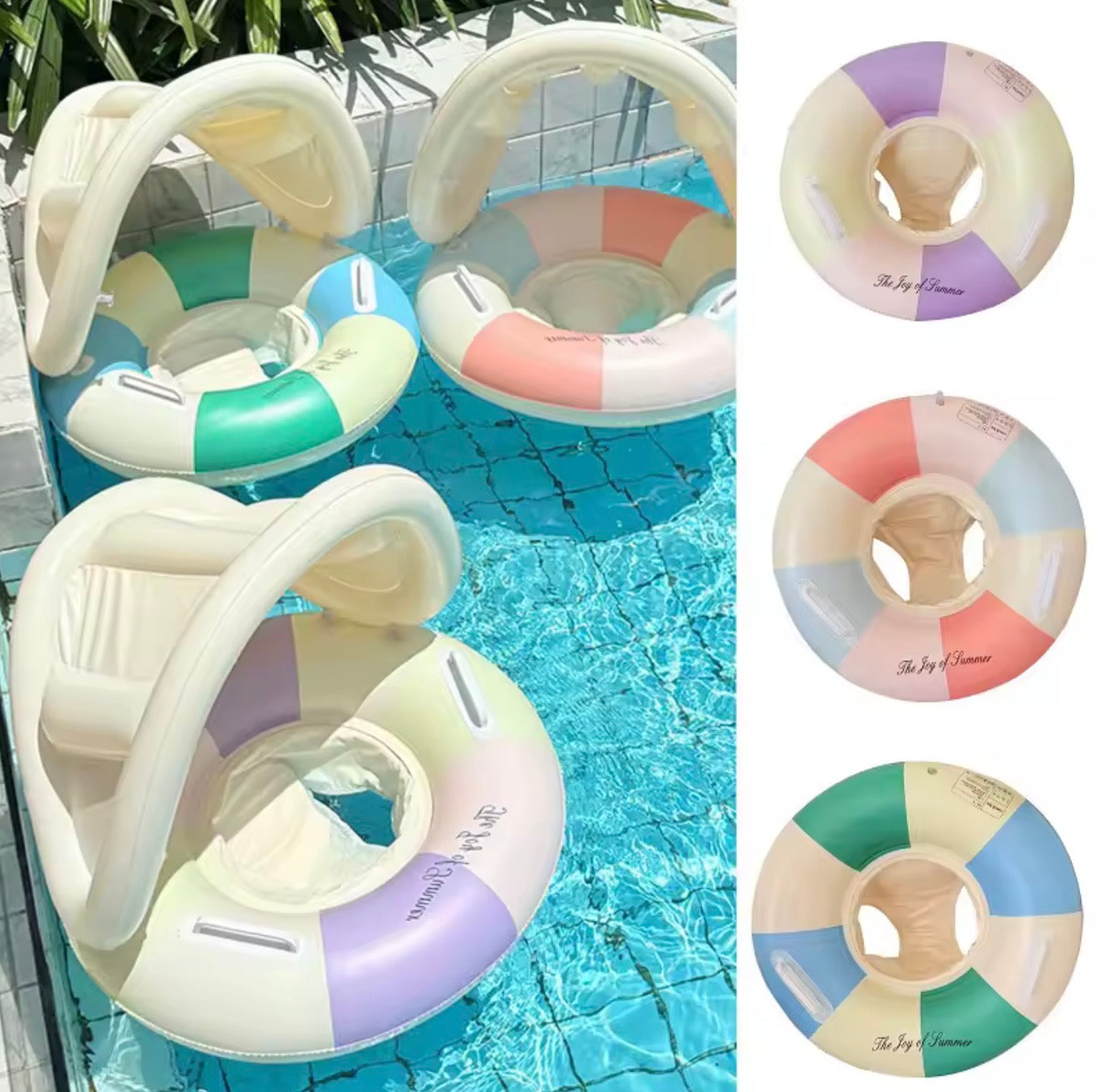 Kids Inflatable Pool Float Seat with Sun Canopy | Safe Baby Swim Trainer Ring for Summer Sun Protection