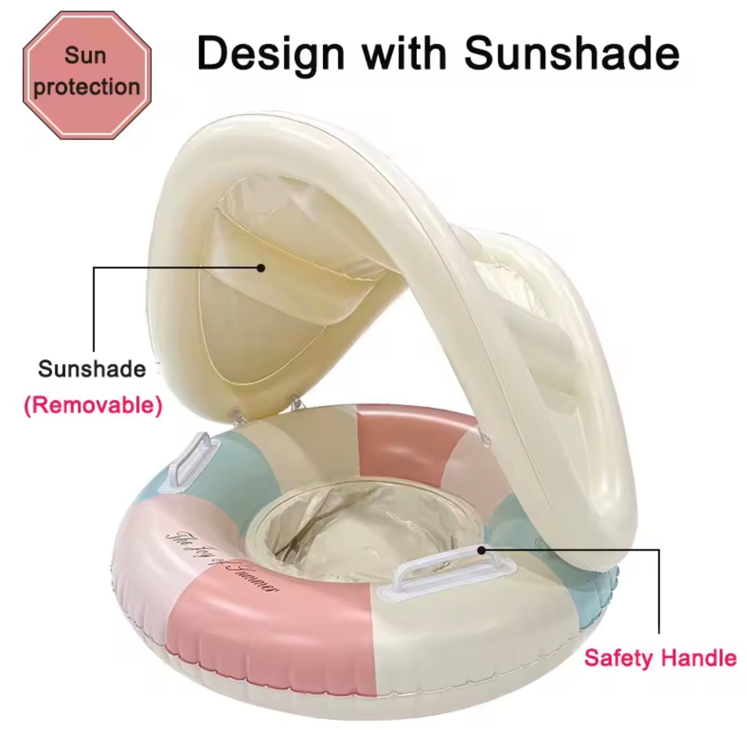 Kids Inflatable Pool Float Seat with Sun Canopy | Safe Baby Swim Trainer Ring for Summer Sun Protection