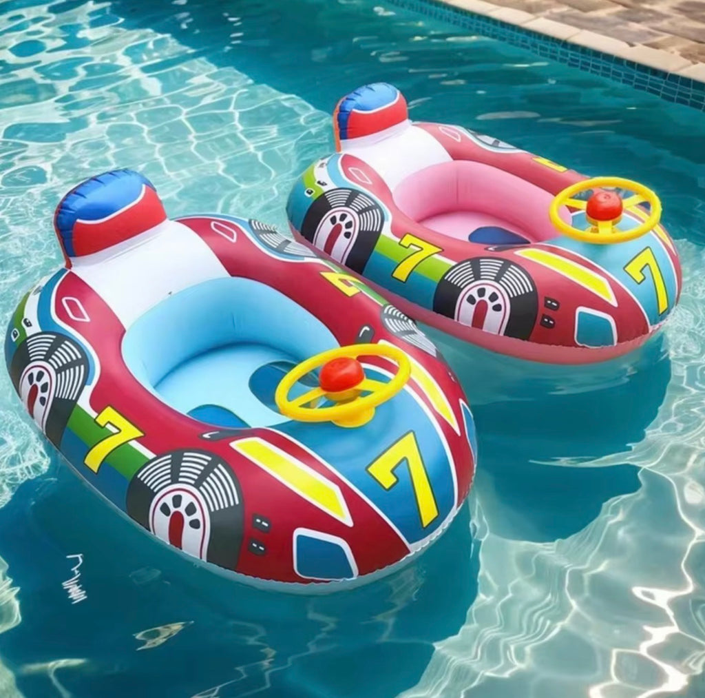Inflatable Race Car Pool Float for Toddlers | Cute Water Toy Speedboat Cruiser for Kids' Summer Swim Parties