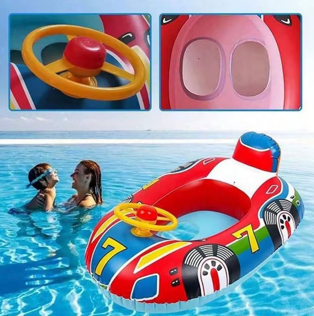 Inflatable Race Car Pool Float for Toddlers | Cute Water Toy Speedboat Cruiser for Kids' Summer Swim Parties