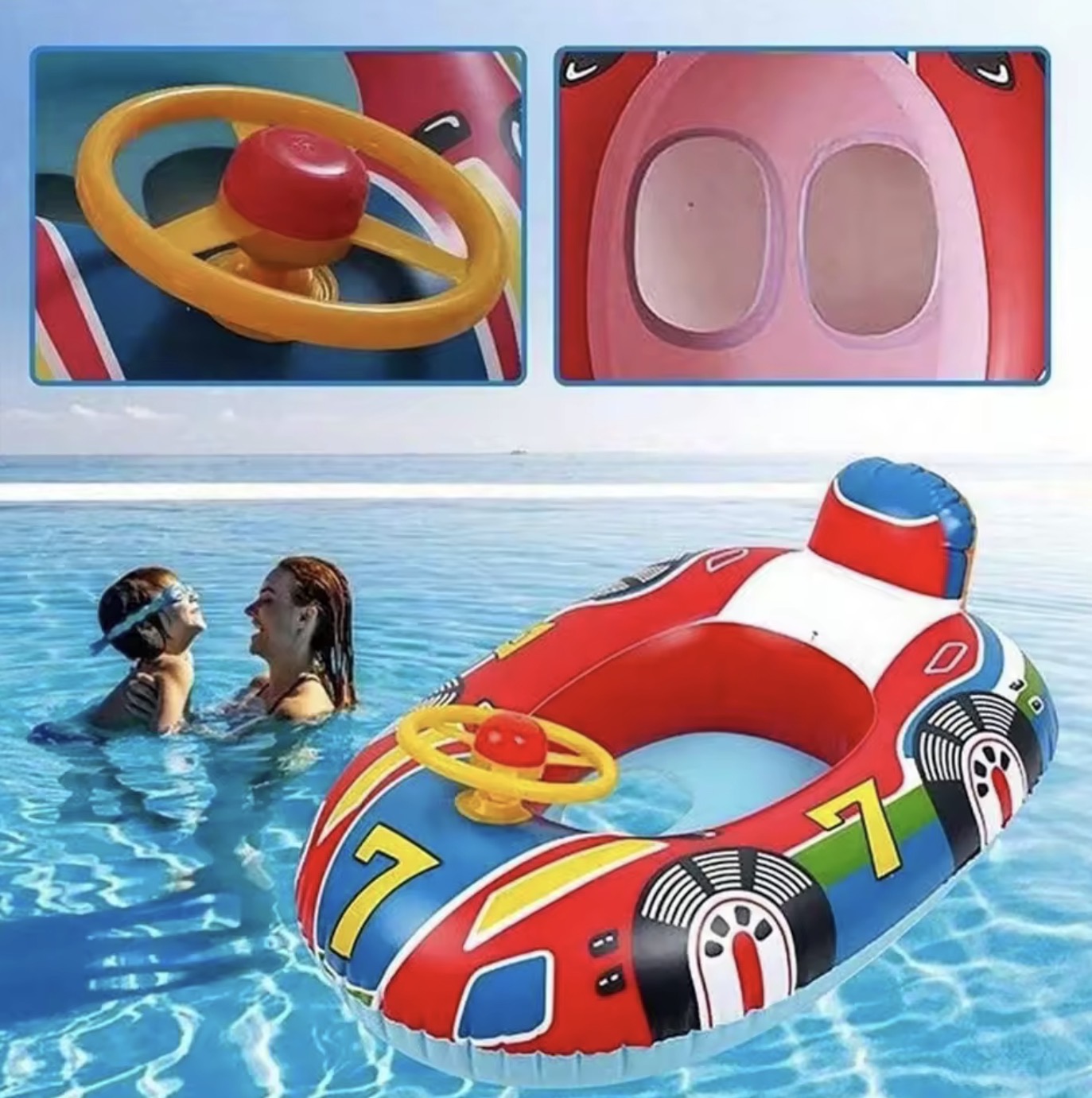 Inflatable Race Car Pool Float for Toddlers | Cute Water Toy Speedboat Cruiser for Kids' Summer Swim Parties