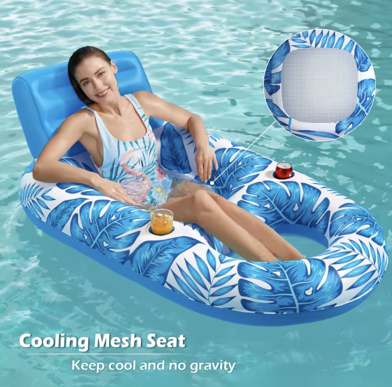 Premium Deluxe Pool Lounger Float | Oversized Luxury Inflatable Raft Bed with Cup Holder for Lake & Ocean